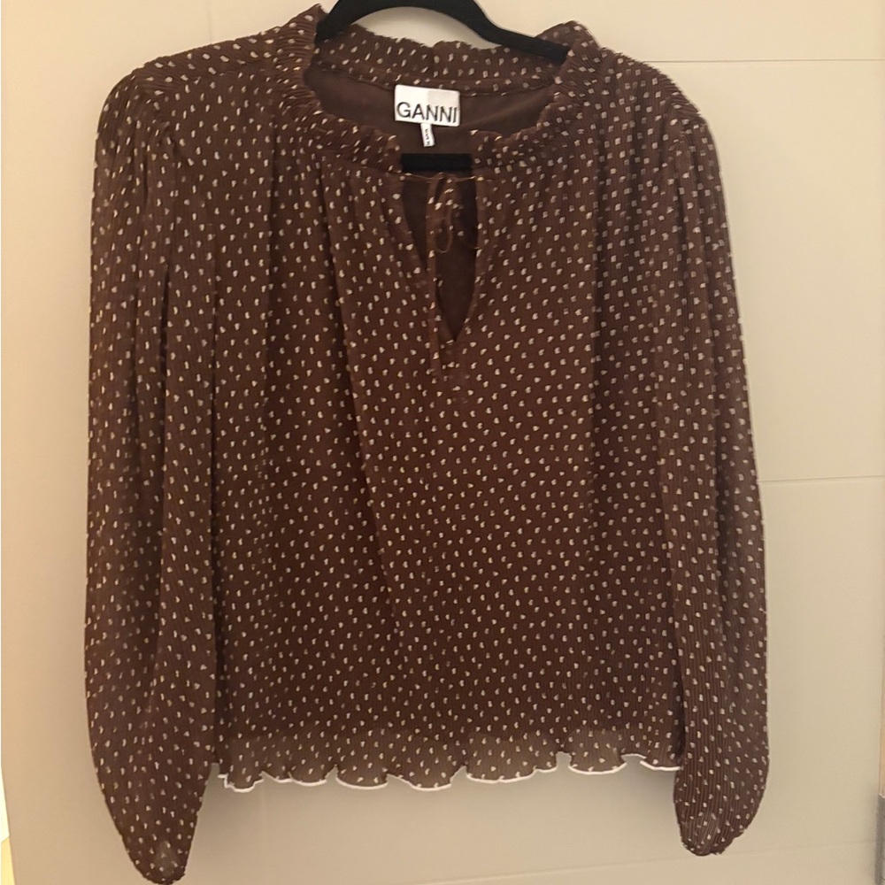 Ganni Brown Polka Dot Blouse